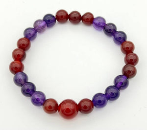 Carnelian & Amethyst Beaded Bracelet - Wrist Mala - 8mm