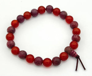 Purpleheart Wood & Carnelian Beaded Bracelet - Wrist Mala - 8mm