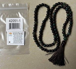 Garnet & Moss Agate Zen 108 Mala - Prayer Beads - 8mm