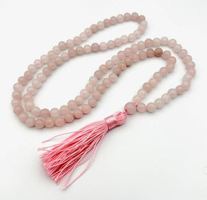 Rose Quartz Zen Unknotted 108 Bead Mala - Prayer Beads - 8mm