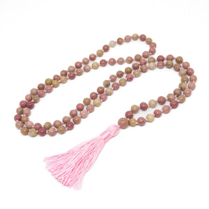Rhodonite Knotted 108 Bead Mala - Prayer Beads - 8mm