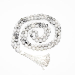 Howlite Knotted 108 Bead Mala - Prayer Beads - 8mm