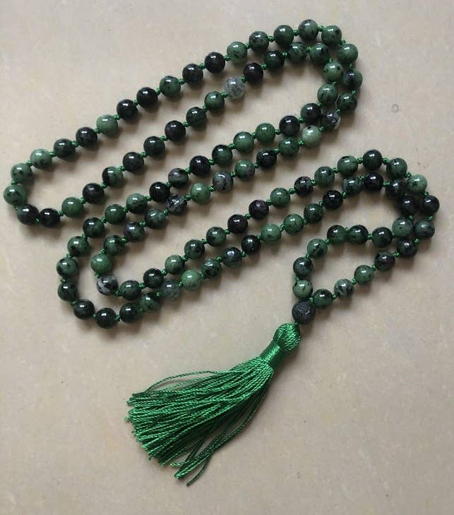 Ruby Zoisite Knotted 108 Bead Mala - Prayer Beads - 8mm