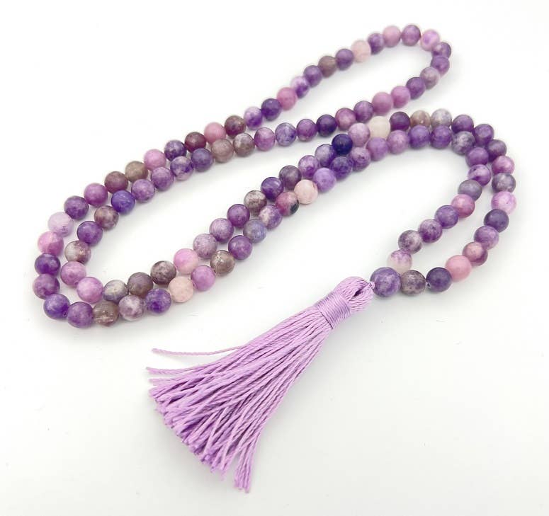 Lepidolite Zen 108 Bead Mala - Prayer Beads - 8mm