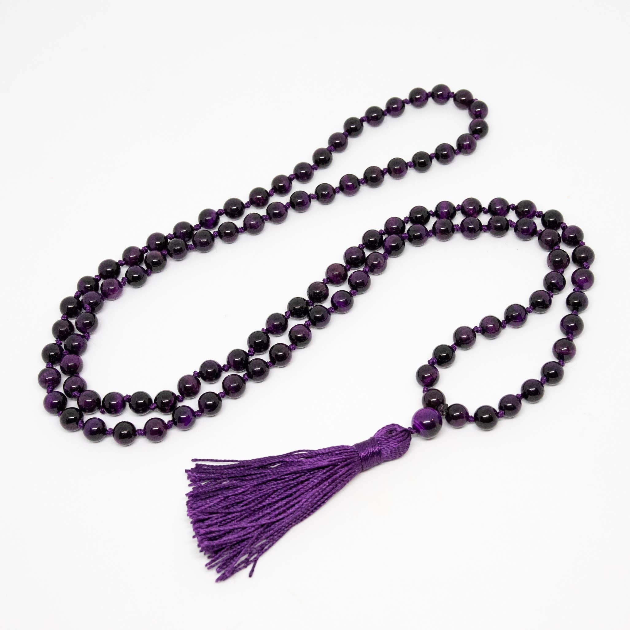 Purple Tiger's Eye Knotted 108 Bead Mala - Prayer Beads 8mm