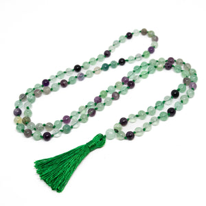 Rainbow Fluorite Knotted 108 Bead Mala - Prayer Beads - 8mm