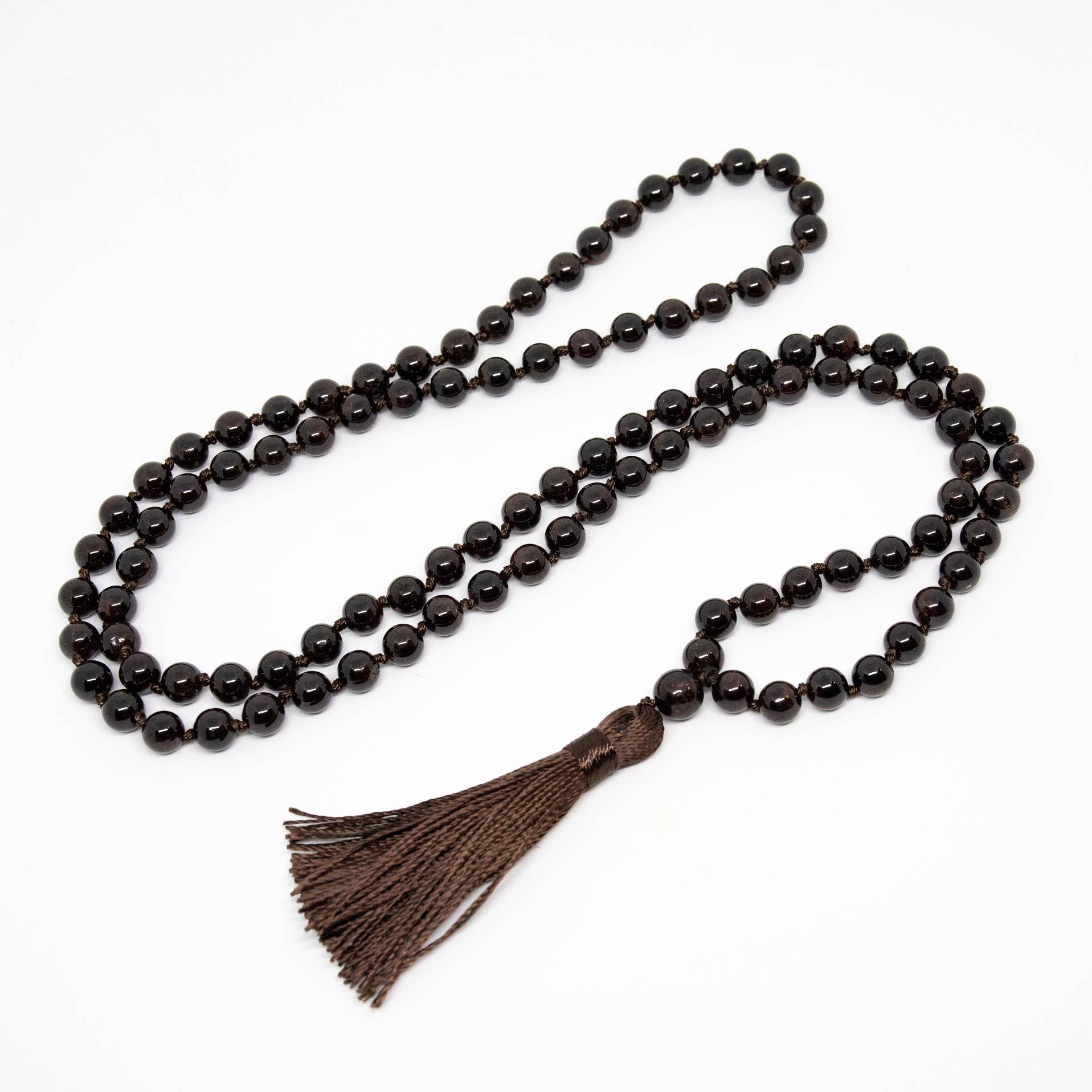 Knotted Garnet 108 Bead Mala - 8mm