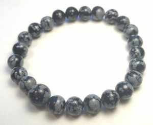 Snowflake Obsidian Stretchy Beaded Bracelet - Wrist Mala - 8mm
