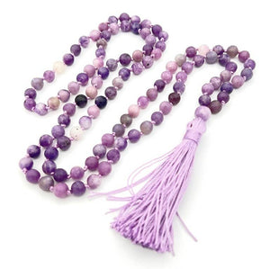 Lepidolite Knotted 108 Bead Mala - Prayer Beads - 8mm
