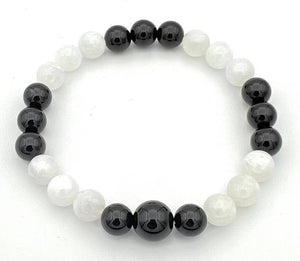 Black Obsidian & Moonstone Beaded Bracelet - 8mm
