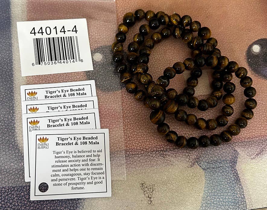 Longer Length Tiger's Eye Beaded Bracelet Wrist Mala 8mm