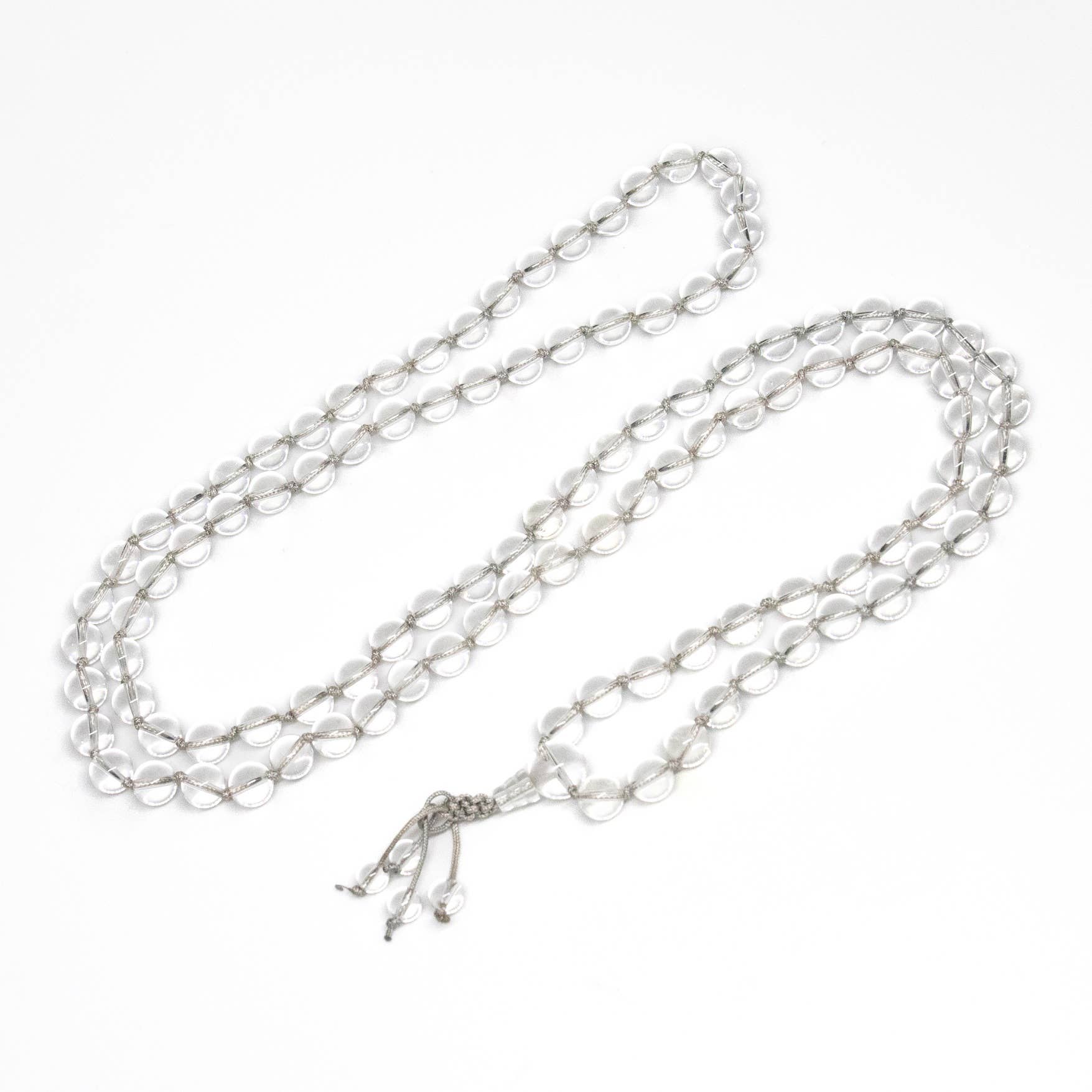 Knotted Clear Quartz Crystal 108 Bead Mala - 8mm
