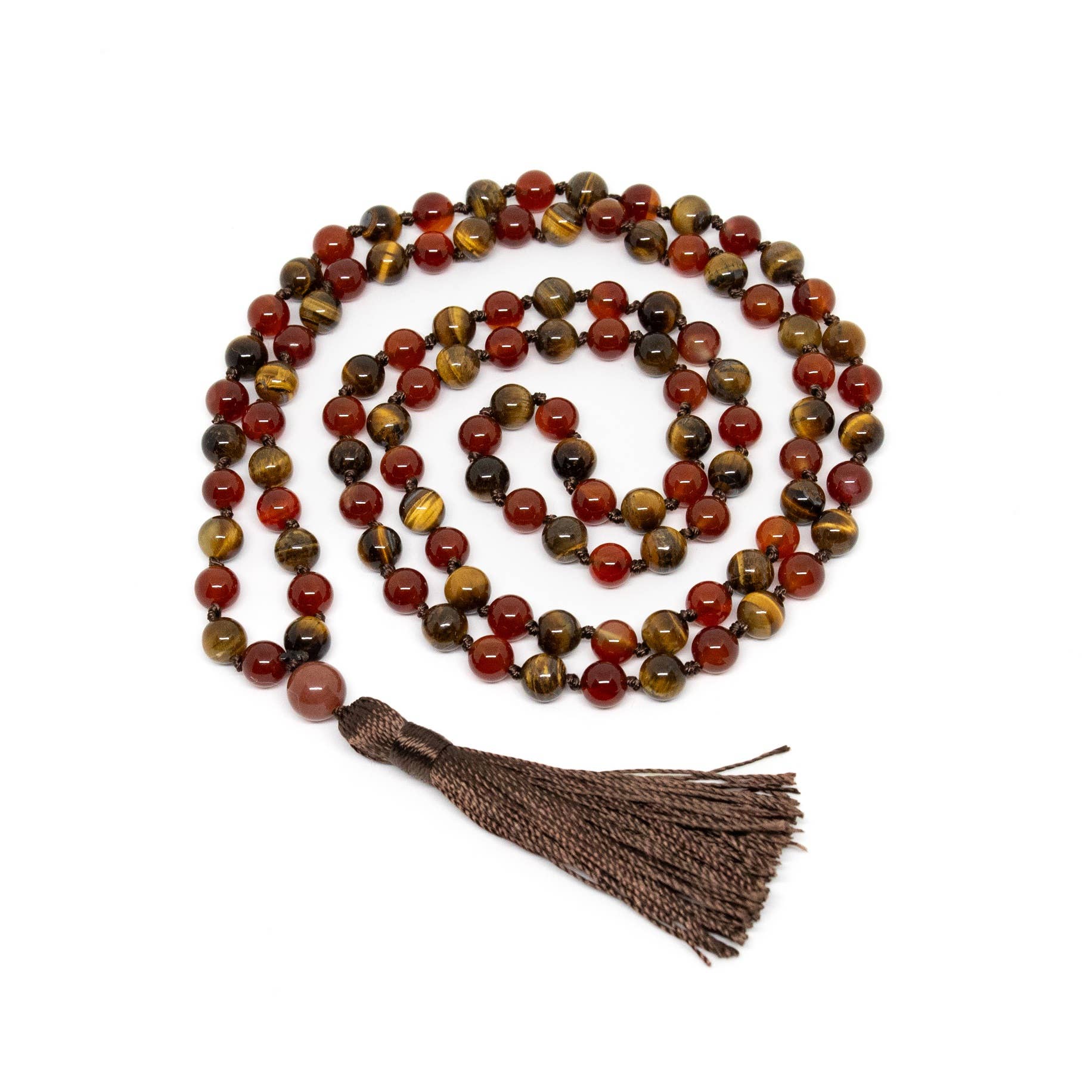 Carnelian & Tiger's Eye Knotted 108 Mala - Prayer Beads 8mm