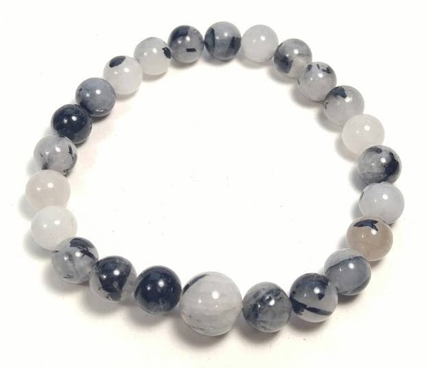Longer Length Tourmalated Quartz Beaded Bracelet 8mm