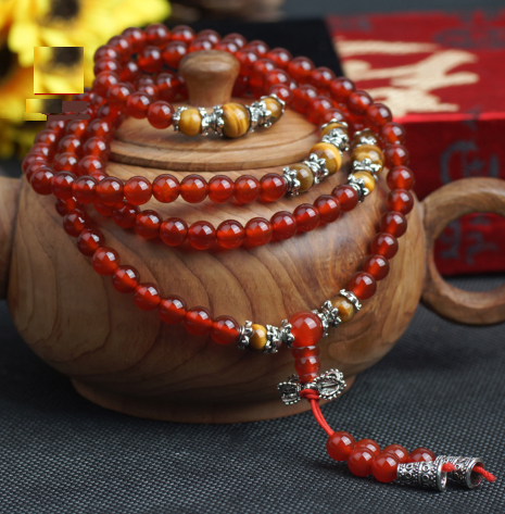Stretchy Carnelian & Tiger's Eye 108 Bead Mala - 6mm