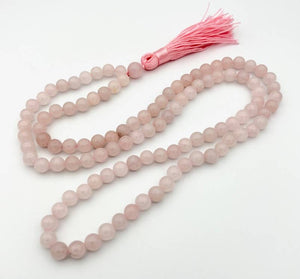 Rose Quartz Zen Unknotted 108 Bead Mala - Prayer Beads - 8mm