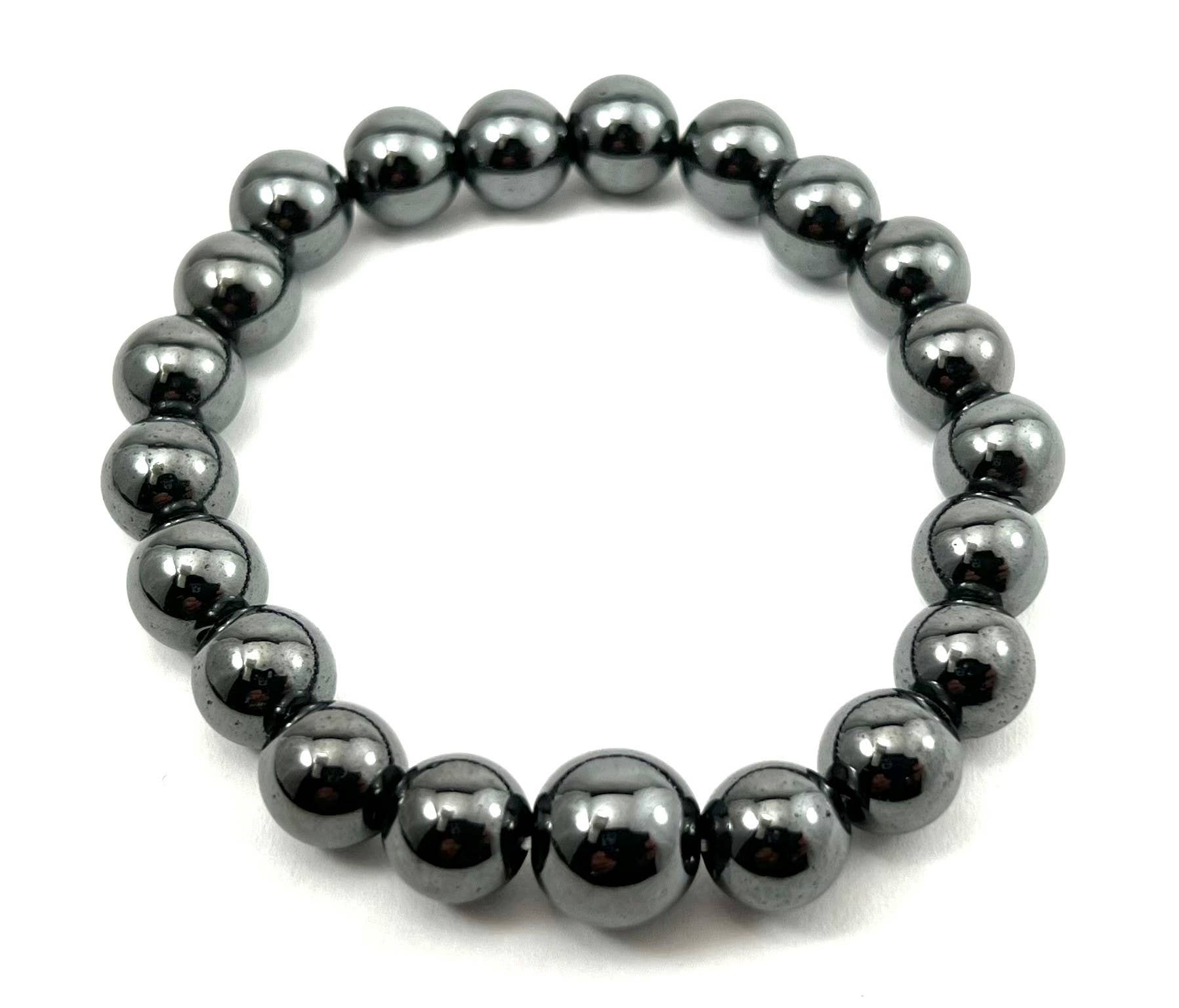 Longer Length Hematite Beaded Bracelet - Wrist Mala - 10mm