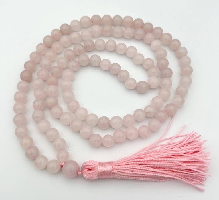 Rose Quartz Zen Unknotted 108 Bead Mala - Prayer Beads - 8mm