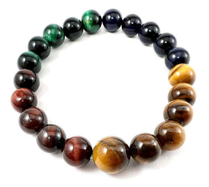 Longer Length Green, Red, Blue & Yellow Tiger Eye Bracelet