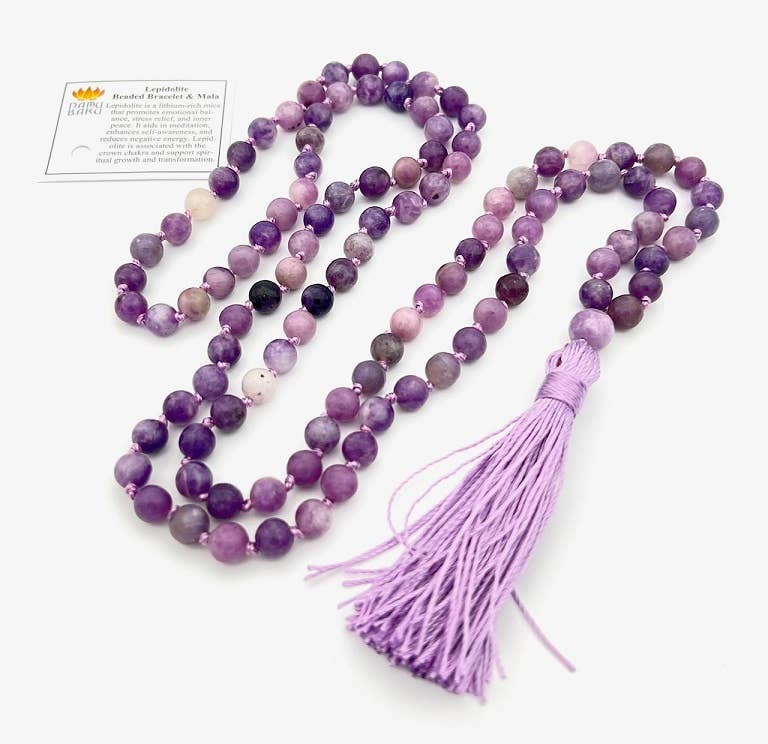 Lepidolite Knotted 108 Bead Mala - Prayer Beads - 8mm