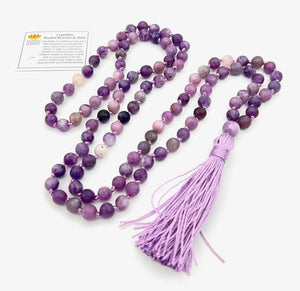 Lepidolite Knotted 108 Bead Mala - Prayer Beads - 8mm