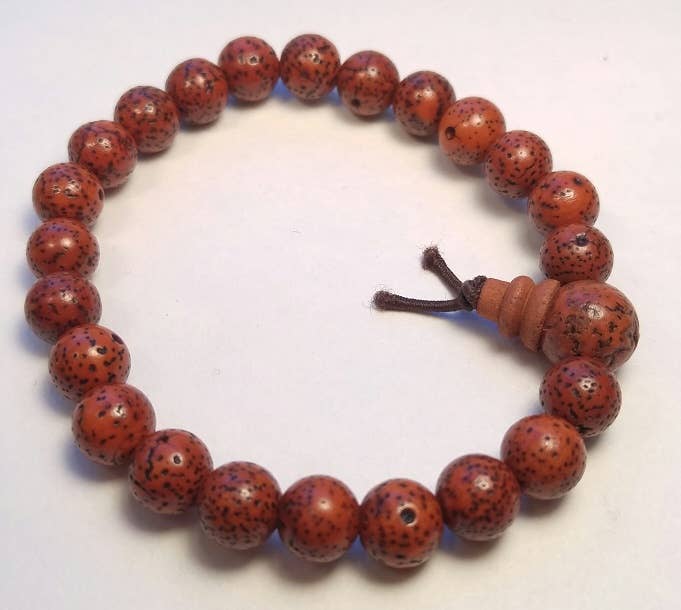 Red Lotus Seed Round Beaded Bracelet - Wrist Mala - 8mm
