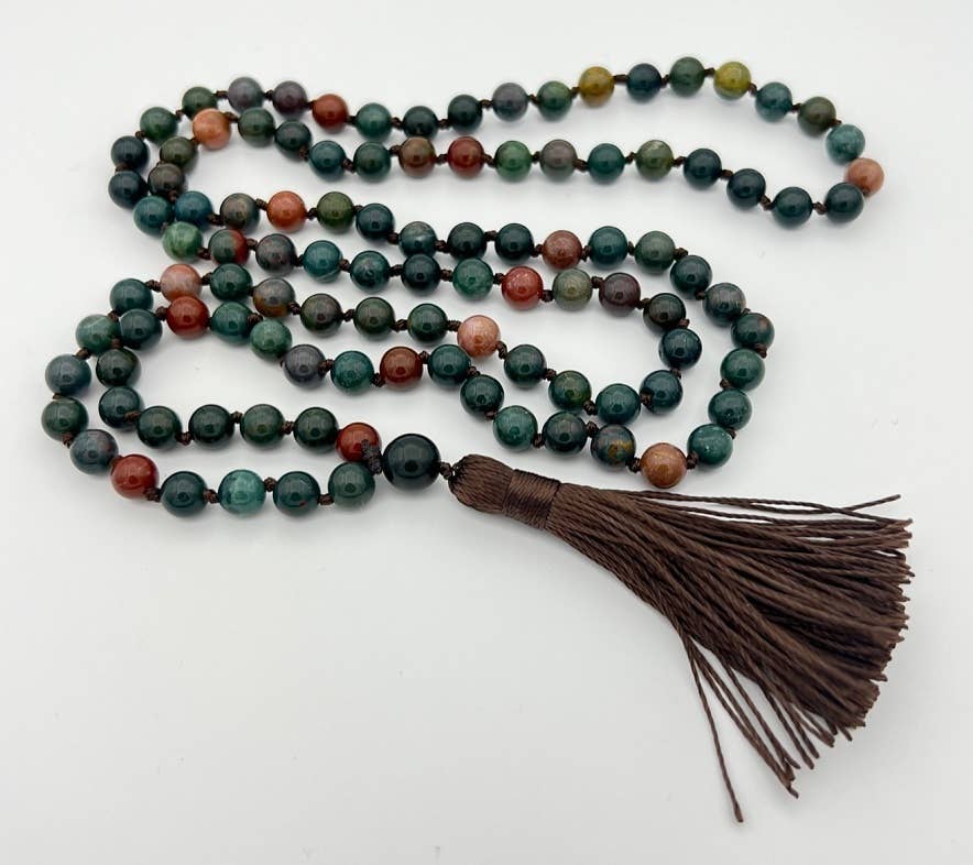 Bloodstone Knotted 108 Bead Mala - Prayer Beads - 8mm