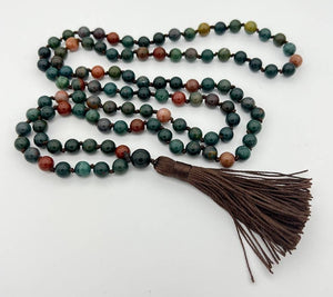 Bloodstone Knotted 108 Bead Mala - Prayer Beads - 8mm