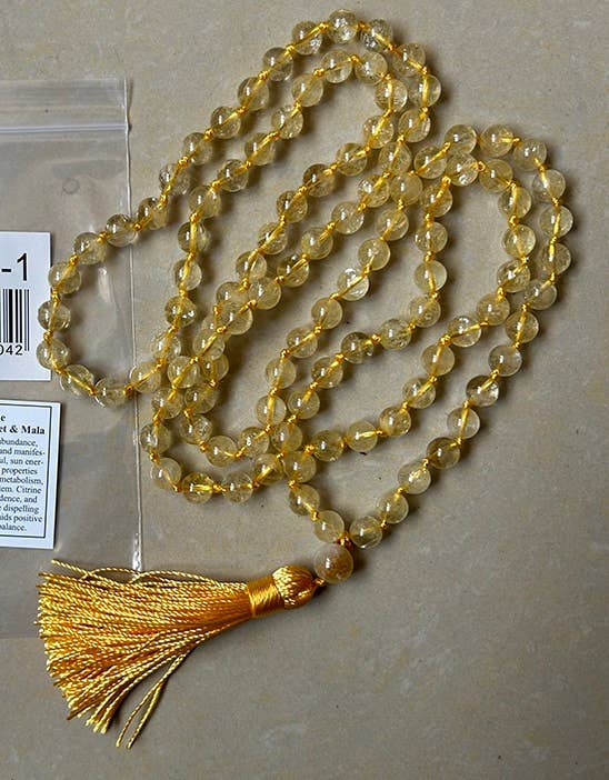 Knotted Citrine 108 Bead Mala - 8mm