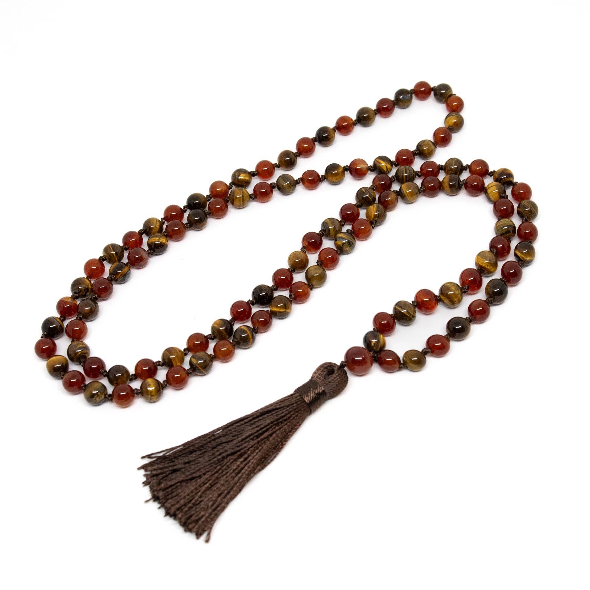 Carnelian & Tiger's Eye Knotted 108 Mala - Prayer Beads 8mm