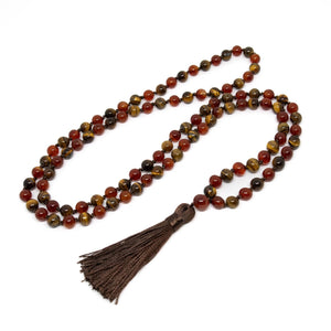 Carnelian & Tiger's Eye Knotted 108 Mala - Prayer Beads 8mm