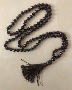 Knotted Garnet 108 Bead Mala - 8mm
