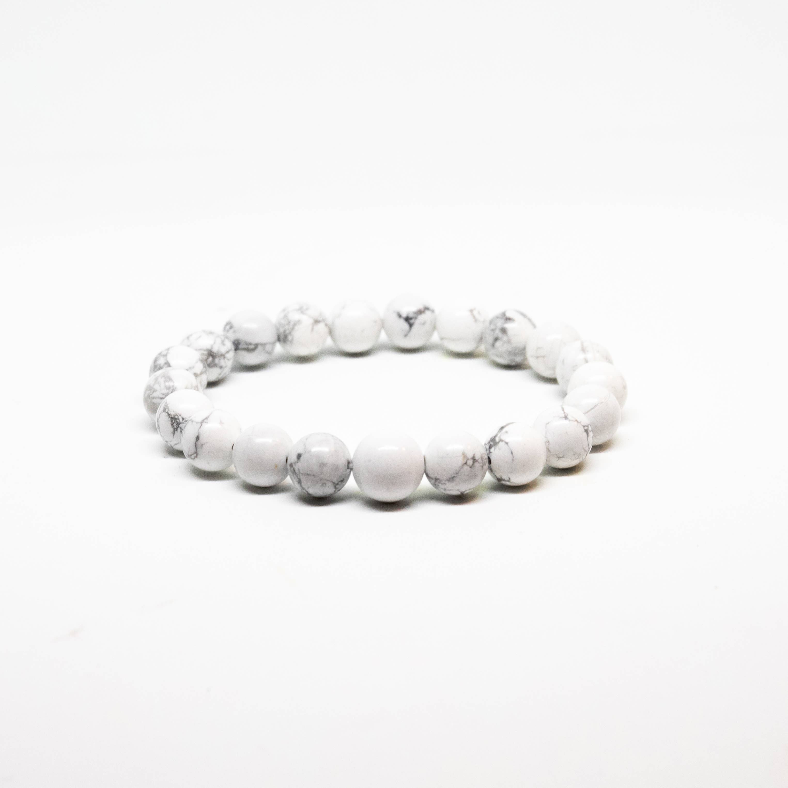 Longer Length Howlite Beaded Bracelet Wrist Mala - 10mm
