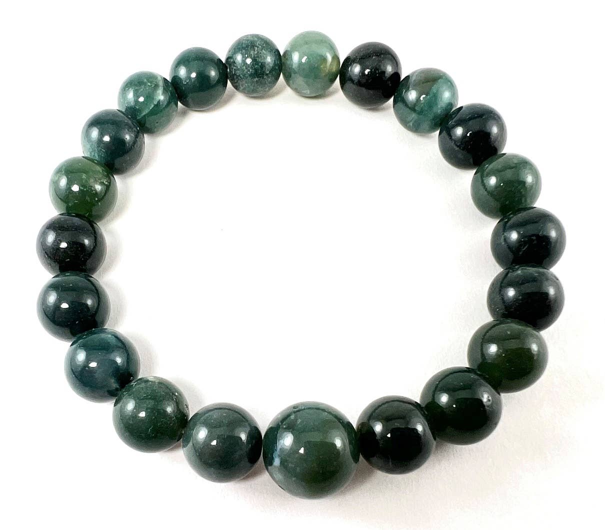 Longer Length Moss Agate Beaded Bracelet - Wrist Mala - 10mm
