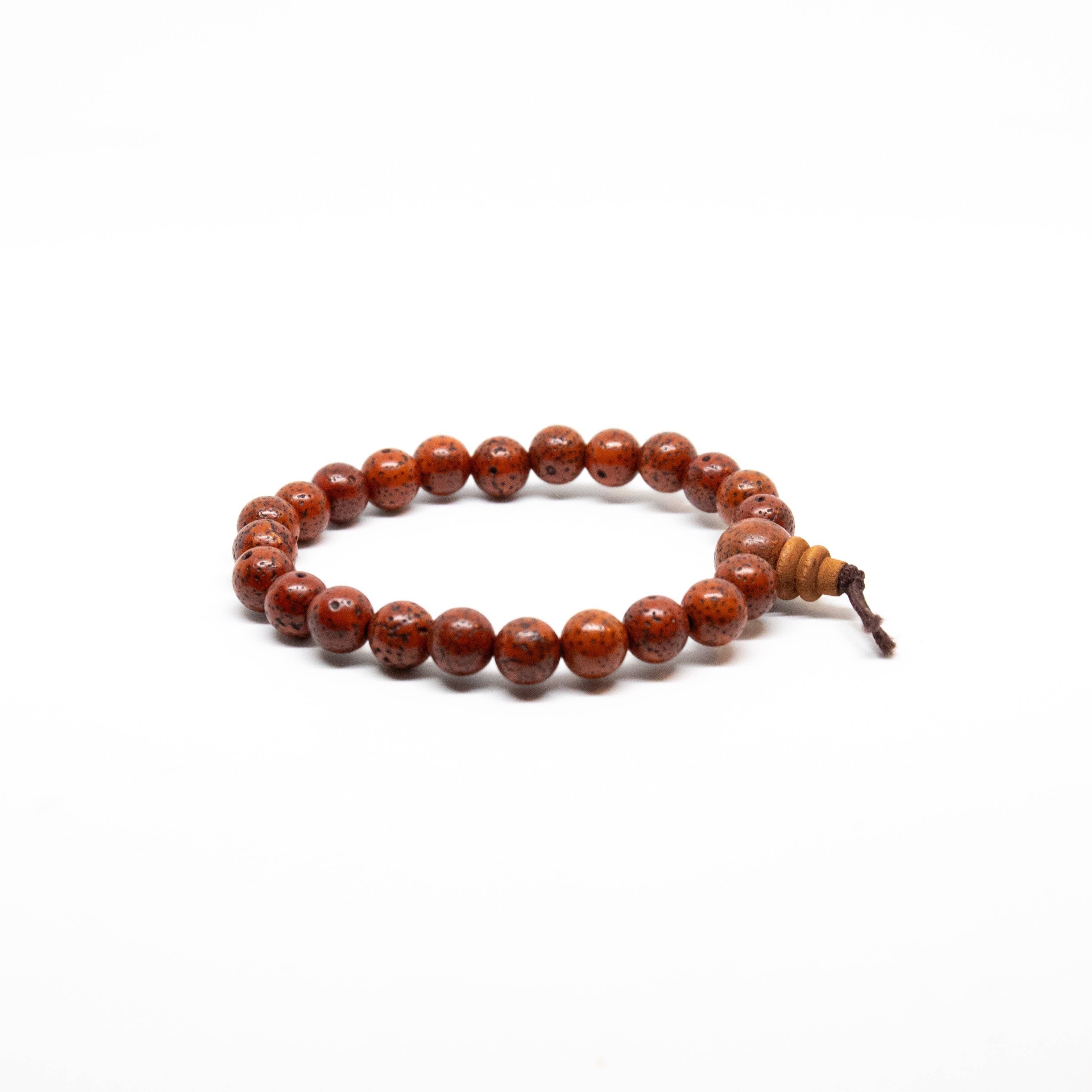 Red Lotus Seed Round Beaded Bracelet - Wrist Mala - 8mm