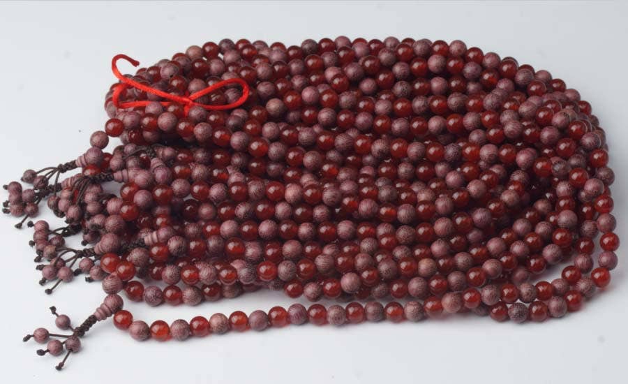 Carnelian & Purpleheart Wood 108 Bead Mala - 8mm
