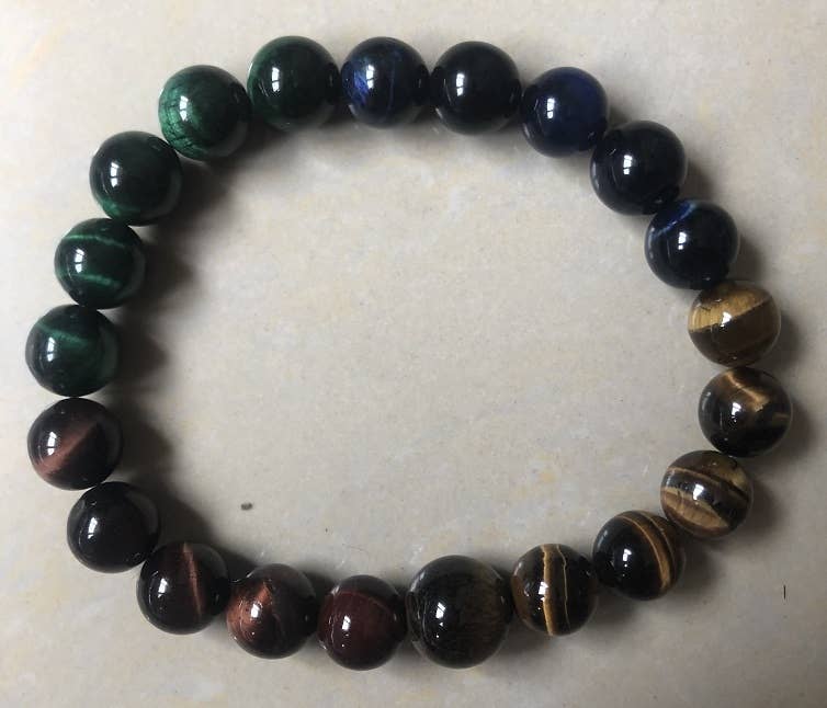 Longer Length Green, Red, Blue & Yellow Tiger Eye Bracelet