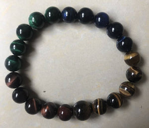 Longer Length Green, Red, Blue & Yellow Tiger Eye Bracelet