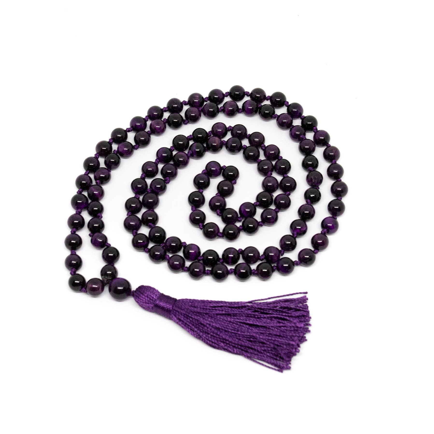 Purple Tiger's Eye Knotted 108 Bead Mala - Prayer Beads 8mm