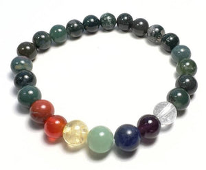 Real Gemstone Moss Agate Chakra Bracelet - Wrist Mala - 8mm