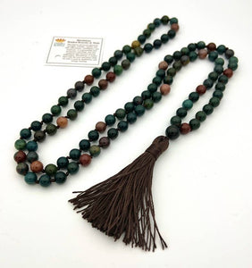 Bloodstone Knotted 108 Bead Mala - Prayer Beads - 8mm