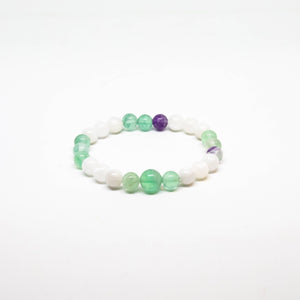 Fluorite & Moonstone Beaded Bracelet - Wrist Mala - 8mm