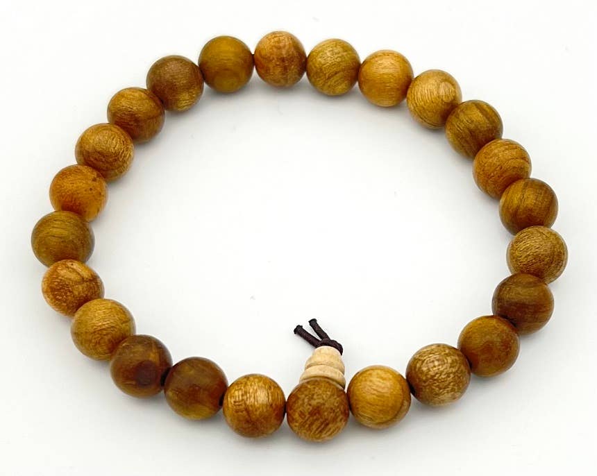 Gold Phoebe Wood Beaded Bracelet - Wrist Mala - 8mm