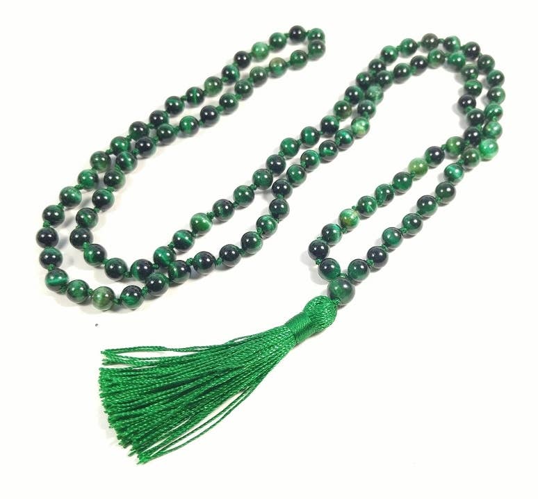 Green Tiger's Eye Knotted 108 Bead Mala - Prayer Beads - 8mm