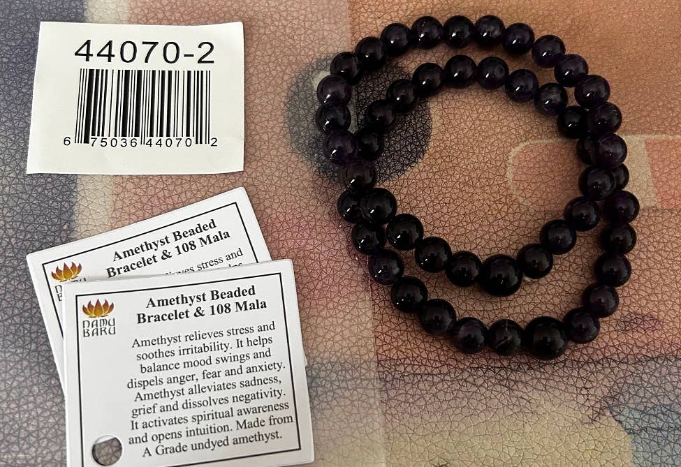 Longer Length Amethyst Beaded Bracelet Wrist Mala 8mm