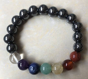 Longer Length Real Gemstone Hematite Chakra Bracelet- 10mm