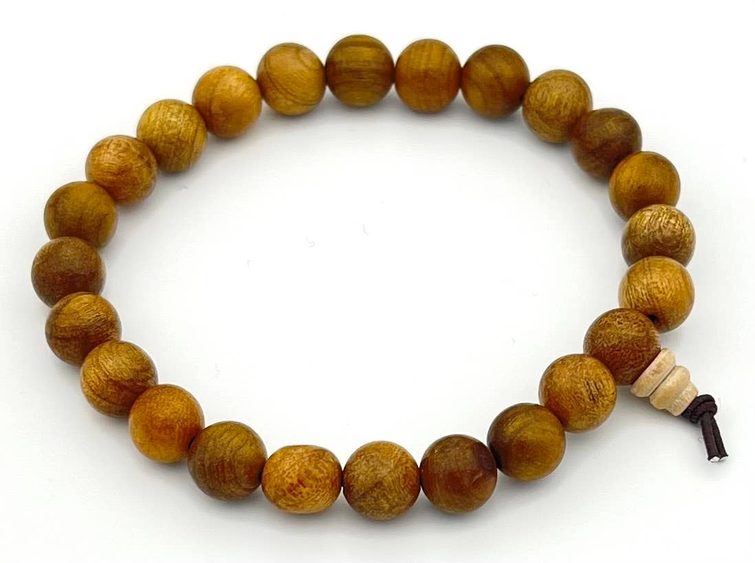 Gold Phoebe Wood Beaded Bracelet - Wrist Mala - 8mm