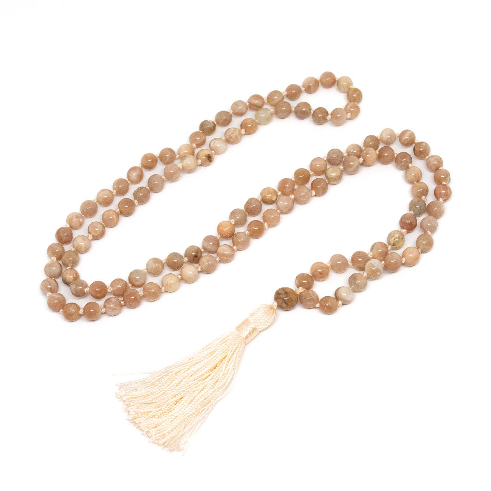 Peach Moonstone Knotted 108 Bead Mala - Prayer Beads - 8mm