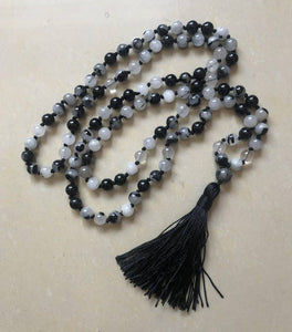 Tourmalated Quartz Knotted 108 Mala - Prayer Beads - 8mm