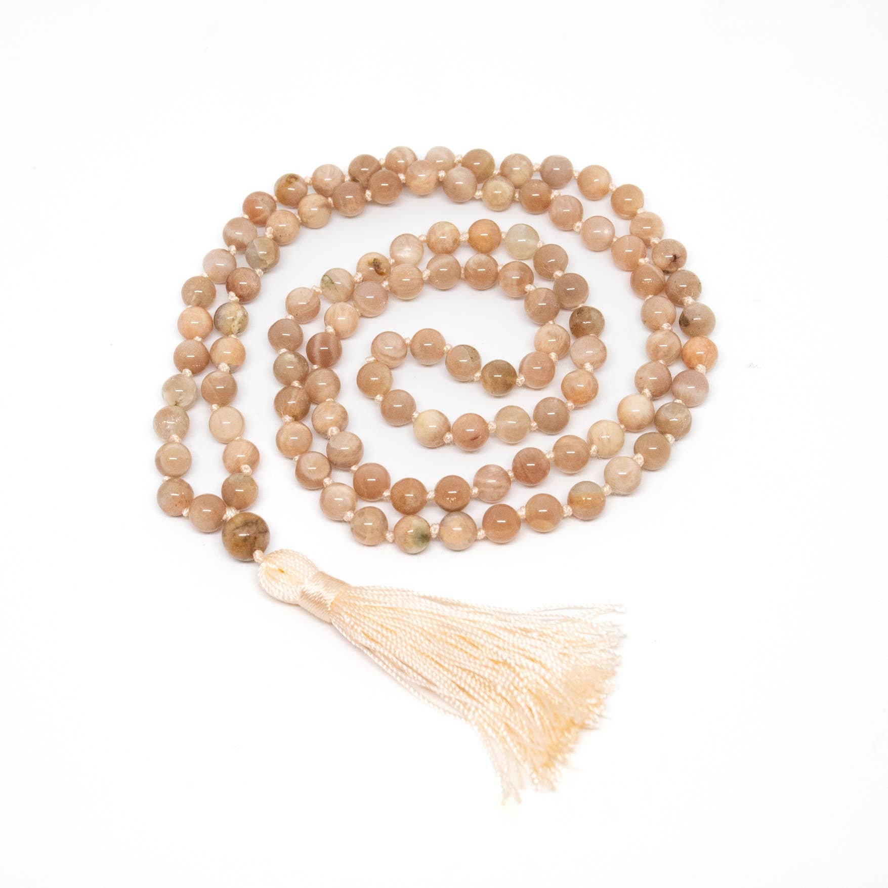 Peach Moonstone Knotted 108 Bead Mala - Prayer Beads - 8mm